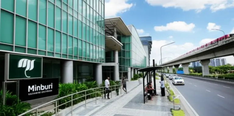 ทำเลและการเข้าถึงในมีนบุรี — ใกล้รถไฟฟ้า ทางด่วน และบริการสาธารณะสำหรับลูกค้าและพนักงาน