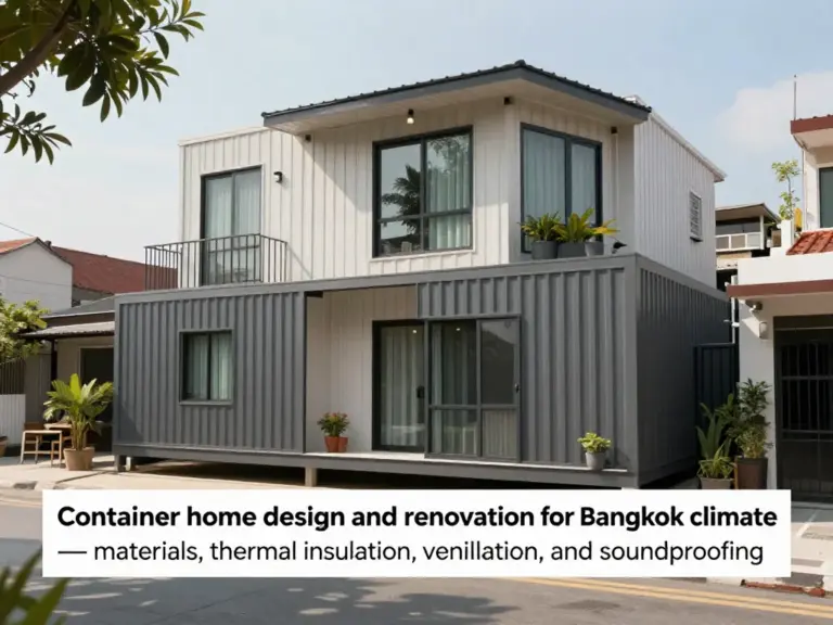 การออกแบบและรีโนเวทบ้านคอนเทนเนอร์สำหรับสภาพอากาศกรุงเทพฯ — วัสดุ ฉนวนกันความร้อน ระบบระบายอากาศ และการลดเสียง