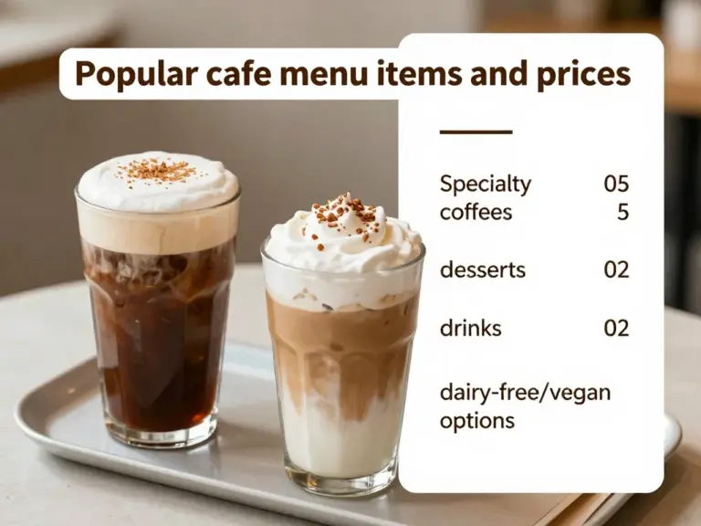 รีวิวเมนูยอดนิยมและราคา — เมนูเครื่องดื่ม ขนมหวาน ตัวเลือกกาแฟพิเศษ และตัวเลือกสำหรับผู้แพ้นมหรือวีแกน