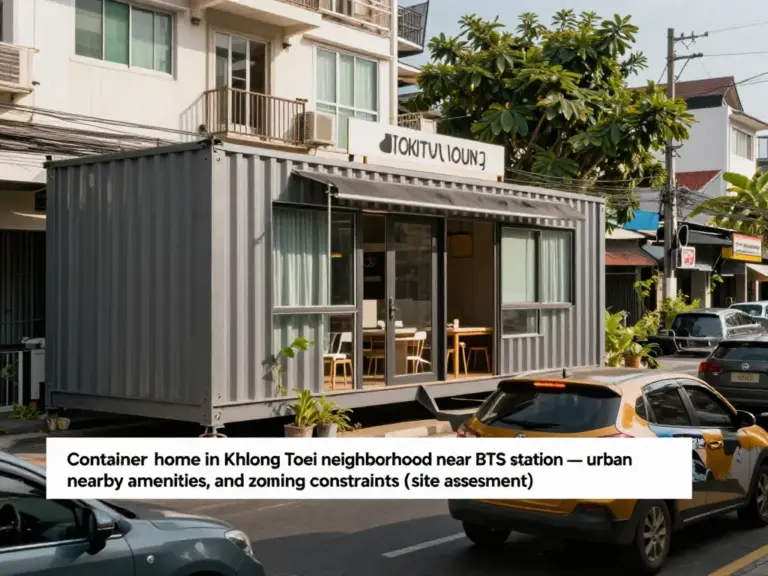 ประเมินทำเล เขตคลองเตย ดีไหมสำหรับบ้านคอนเทนเนอร์ — ใกล้ BTS, การจราจร, สิ่งอำนวยความสะดวก และข้อจำกัดผังเมือง