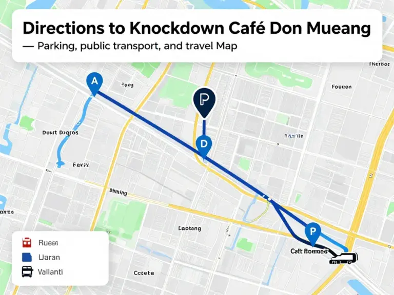 วิธีการเดินทางไปร้านกาแฟน็อคดาวน์ ดอนเมือง — ที่จอดรถ รถโดยสารสาธารณะ และแผนที่การเดินทาง